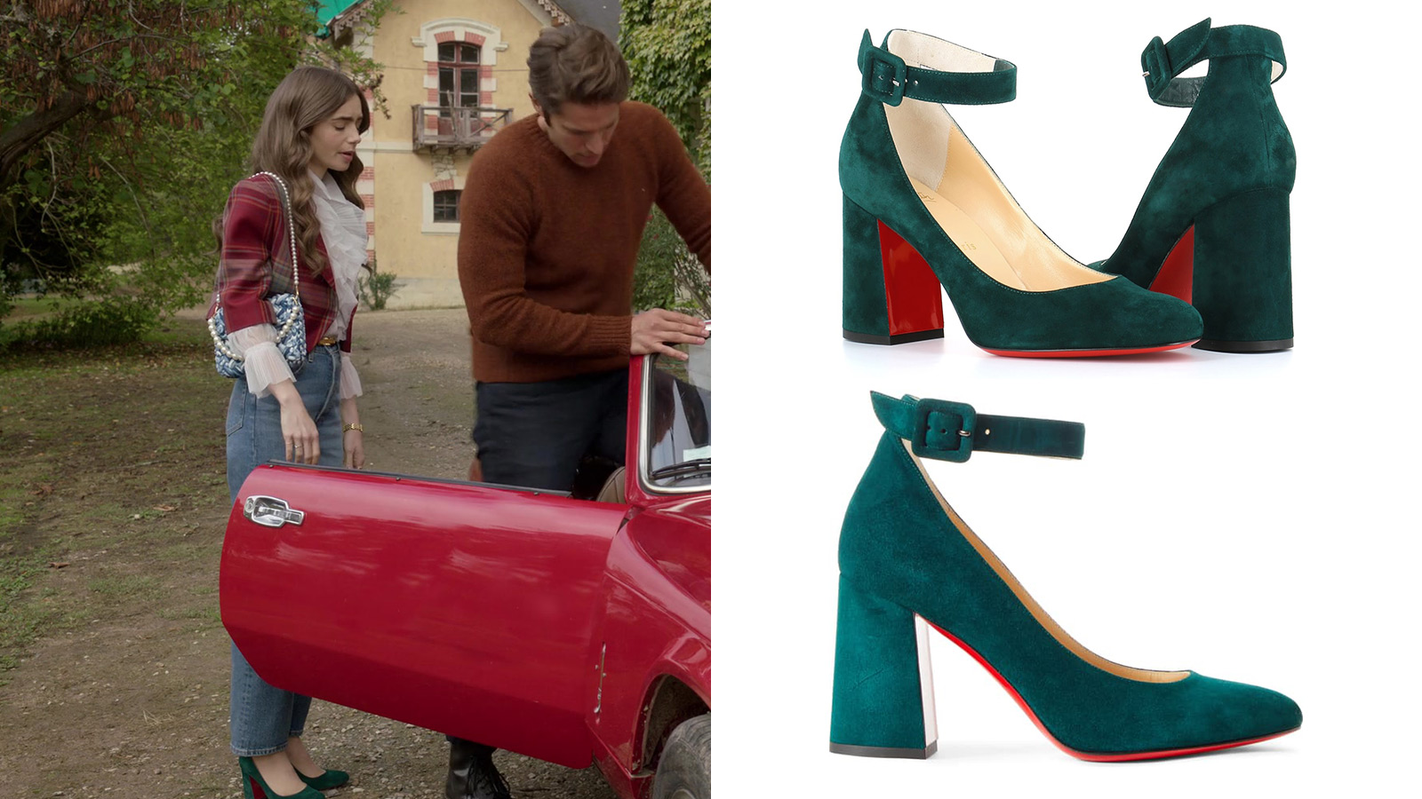Christian Louboutin, Emily in Paris, Lily Collins, WOWWEEKEND, Christian Louboutin Soval Ankle Strap Pump, Christian Louboutin So Kate Collage Patent Red Sole Booties, Lifestyle, Netflix 