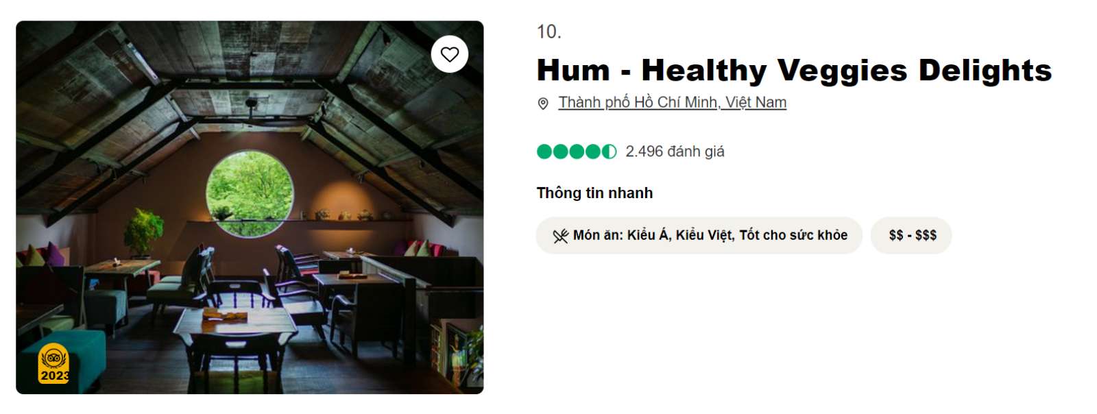 Hum Dining, nhà hàng chay, nhà hàng chay Sài Gòn, TripAdvisor, ẩm thực
