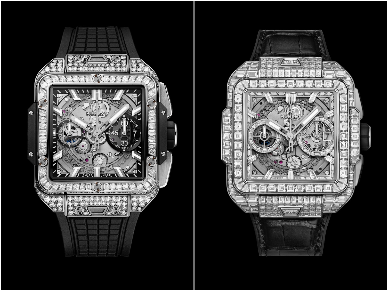 Hublot, đồng hồ Thụy Sĩ, Square Bang Unico, Hublot Square, đồng hồ nạm kim cương, nạm kim cương
