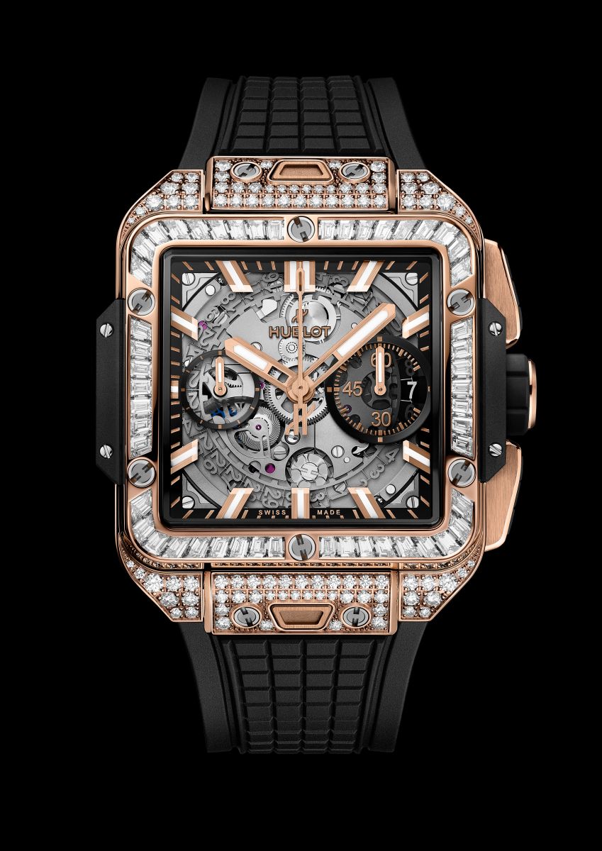 Hublot, đồng hồ Thụy Sĩ, Square Bang Unico, Hublot Square, đồng hồ nạm kim cương, nạm kim cương